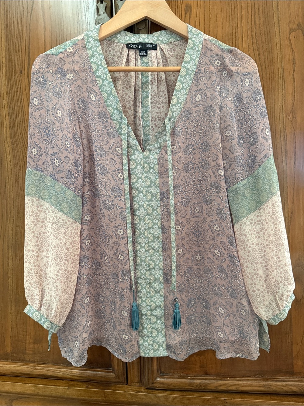 Anthro Lavender & Teal Paisley Silk Top